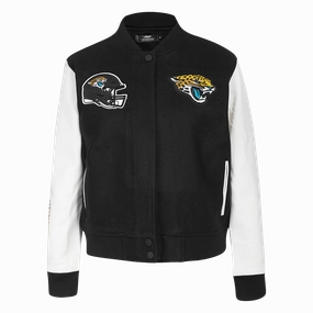 NFL JACKSONVILLE JAGUARS CLASSIC WOMEN'S WOOL VARSITY JACKET (BLACK/WHITE)