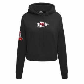 NFL KANSAS CITY CHIEFS CLASSIC WOMEN'S FLEECE CROPPED PULLOVER HOODIE (BLACK)