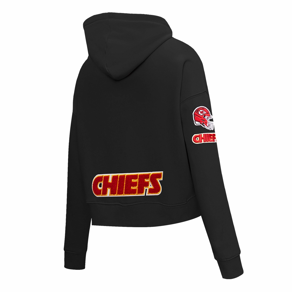 NFL KANSAS CITY CHIEFS CLASSIC WOMEN'S FLEECE CROPPED PULLOVER HOODIE (BLACK)
