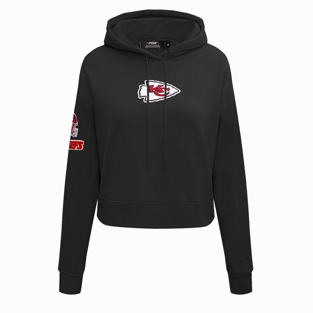 NFL KANSAS CITY CHIEFS CLASSIC WOMEN'S FLEECE CROPPED PULLOVER HOODIE (BLACK)