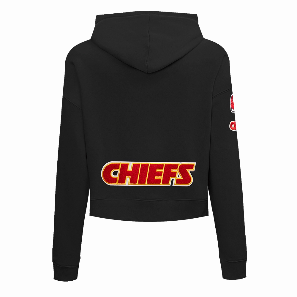 NFL KANSAS CITY CHIEFS CLASSIC WOMEN'S FLEECE CROPPED PULLOVER HOODIE (BLACK)