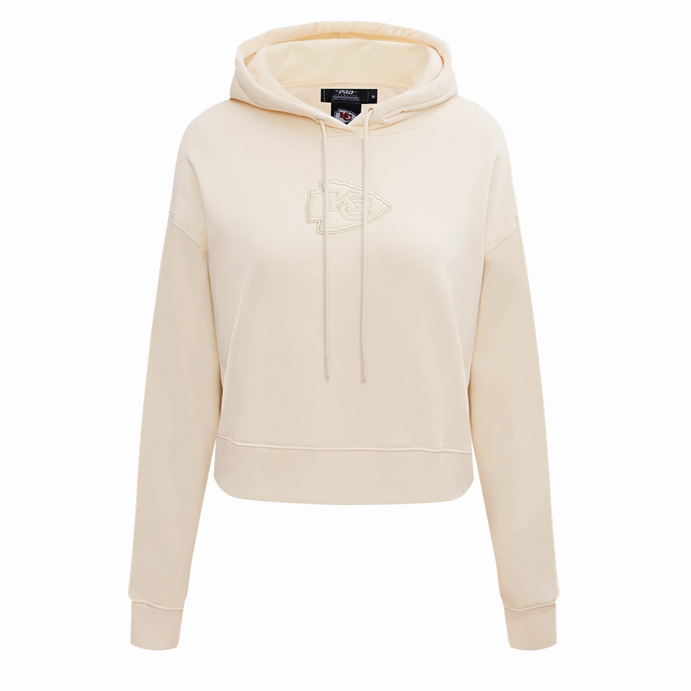 NFL KANSAS CITY CHIEFS NEUTRAL WOMEN'S CROPPED PULLOVER HOODIE (EGGSHELL)