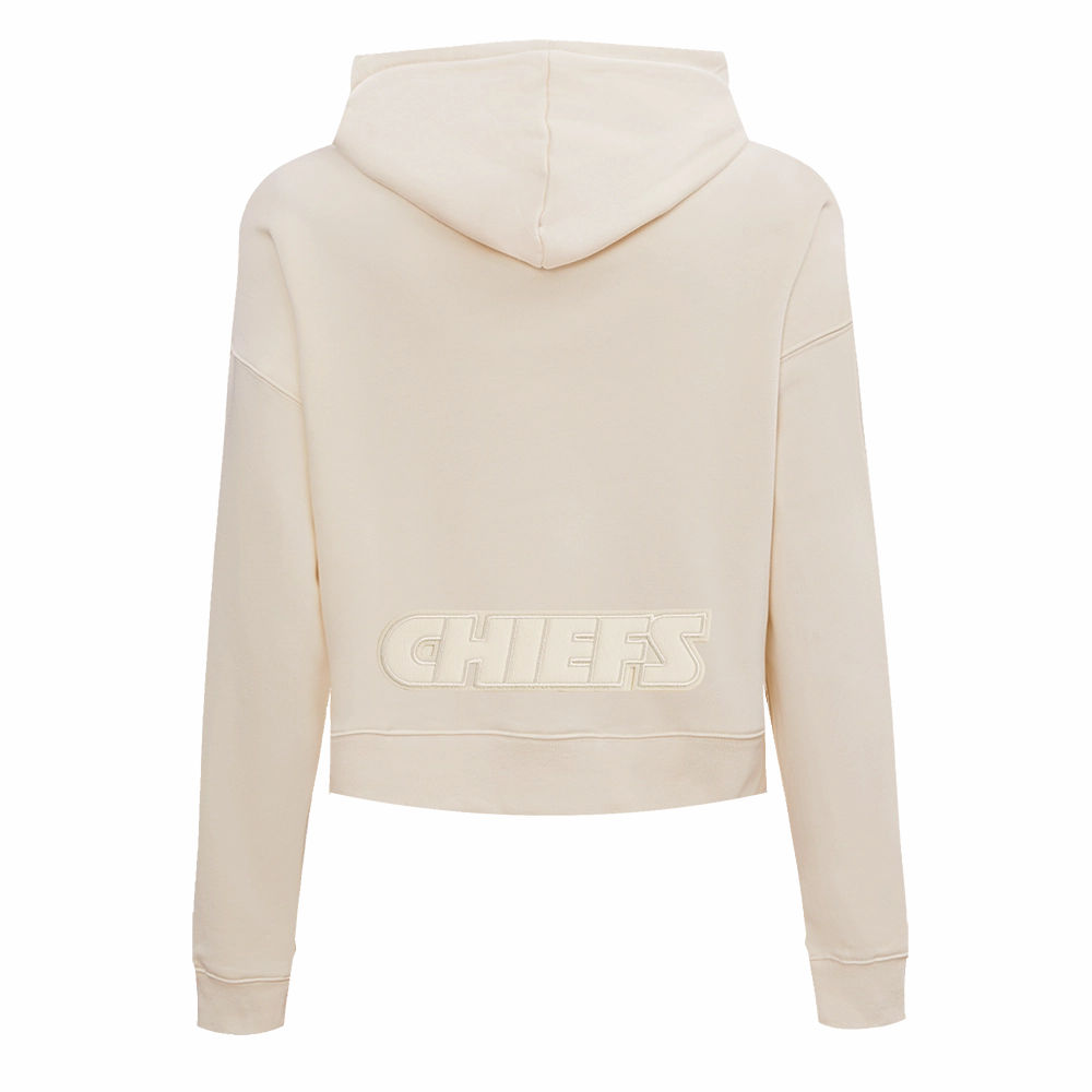 NFL KANSAS CITY CHIEFS NEUTRAL WOMEN'S CROPPED PULLOVER HOODIE (EGGSHELL)