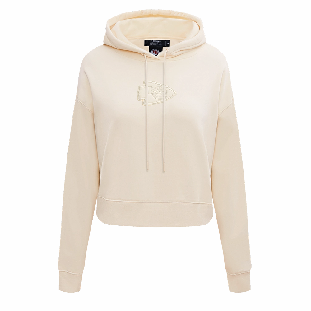 NFL KANSAS CITY CHIEFS NEUTRAL WOMEN'S CROPPED PULLOVER HOODIE (EGGSHELL)