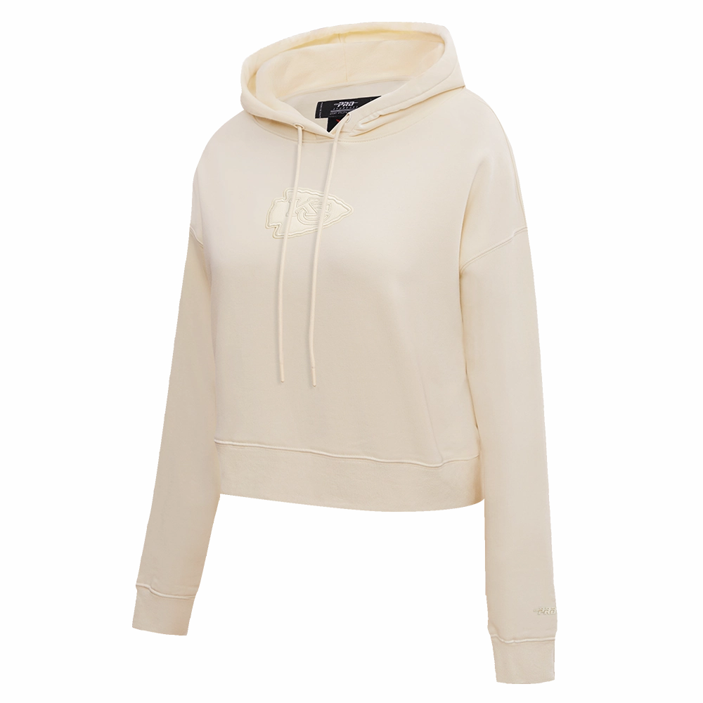 NFL KANSAS CITY CHIEFS NEUTRAL WOMEN'S CROPPED PULLOVER HOODIE (EGGSHELL)