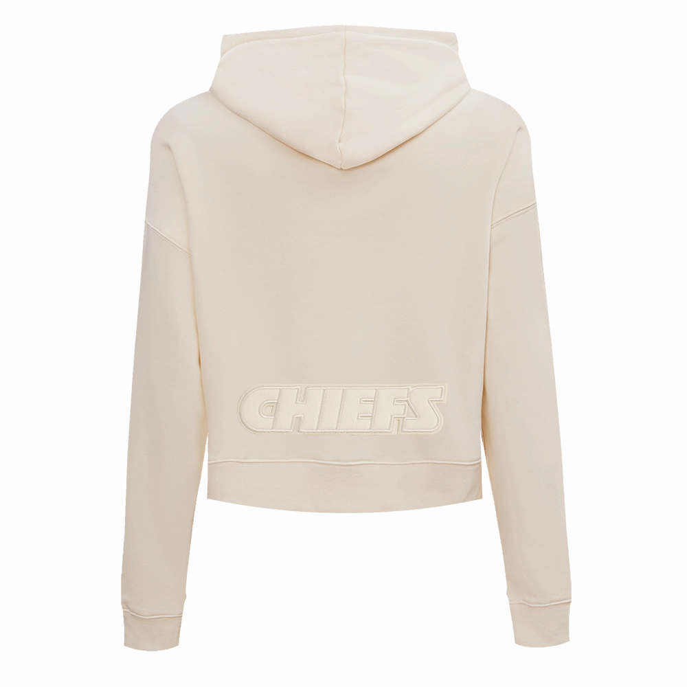 NFL KANSAS CITY CHIEFS NEUTRAL WOMEN'S CROPPED PULLOVER HOODIE (EGGSHELL)