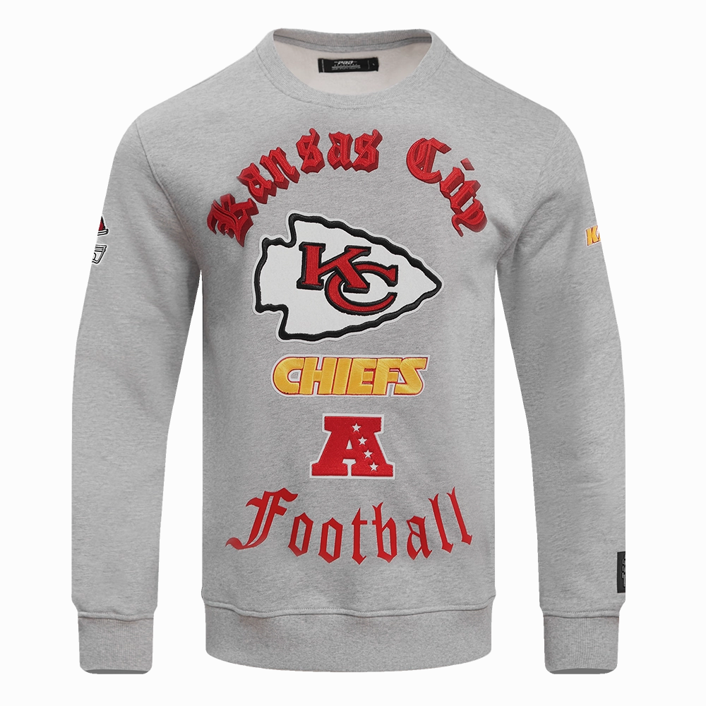 NFL KANSAS CITY CHIEFS OLD ENGLISH MEN'S CREWNECK (HEATHER GREY)