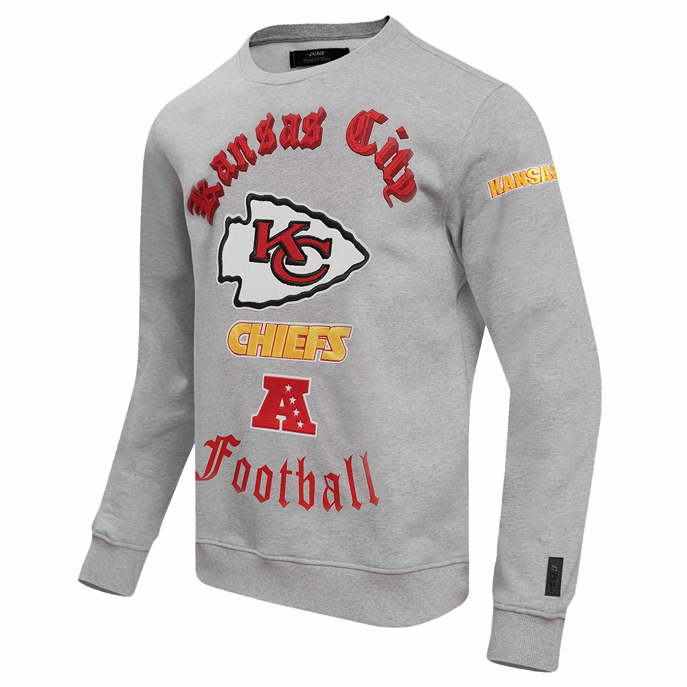 NFL KANSAS CITY CHIEFS OLD ENGLISH MEN'S CREWNECK (HEATHER GREY)