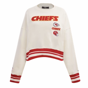 NFL KANSAS CITY CHIEFS RETRO CLASSIC WOMEN'S RIB CREWNECK (EGGSHELL/ RED)