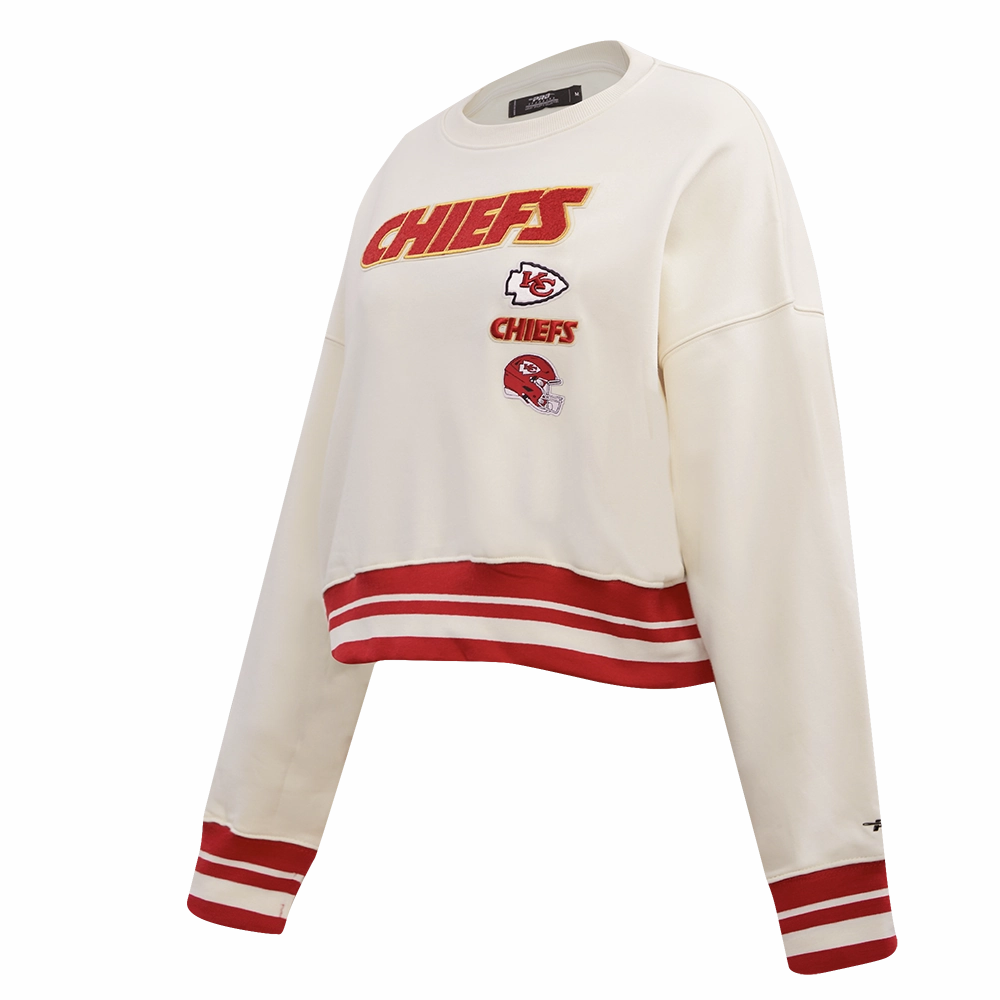 NFL KANSAS CITY CHIEFS RETRO CLASSIC WOMEN'S RIB CREWNECK (EGGSHELL/ RED)