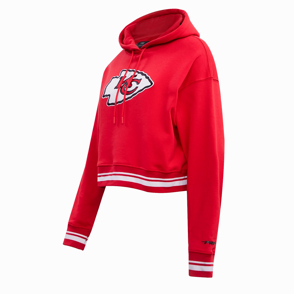 NFL KANSAS CITY CHIEFS RETRO CLASSIC WOMEN'S RIB CROPPED PULLOVER HOODIE (RED)