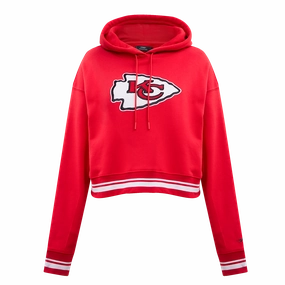 NFL KANSAS CITY CHIEFS RETRO CLASSIC WOMEN'S RIB CROPPED PULLOVER HOODIE (RED)