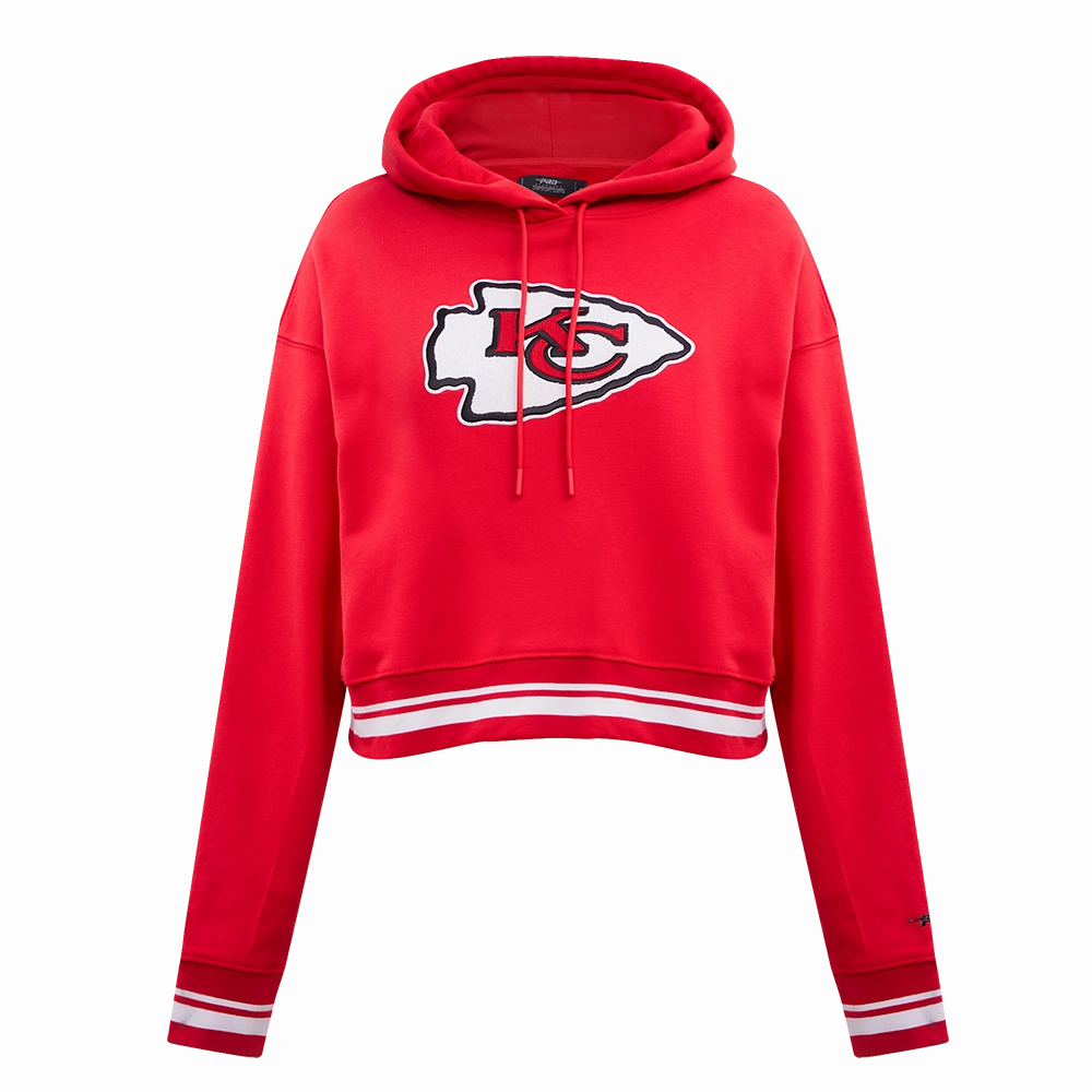 NFL KANSAS CITY CHIEFS RETRO CLASSIC WOMEN'S RIB CROPPED PULLOVER HOODIE (RED)