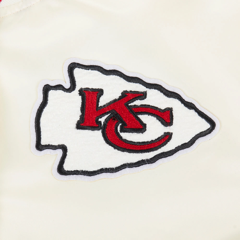 NFL KANSAS CITY CHIEFS RETRO CLASSIC WOMEN'S RIB SATIN JACKET (EGGSHELL/ RED)