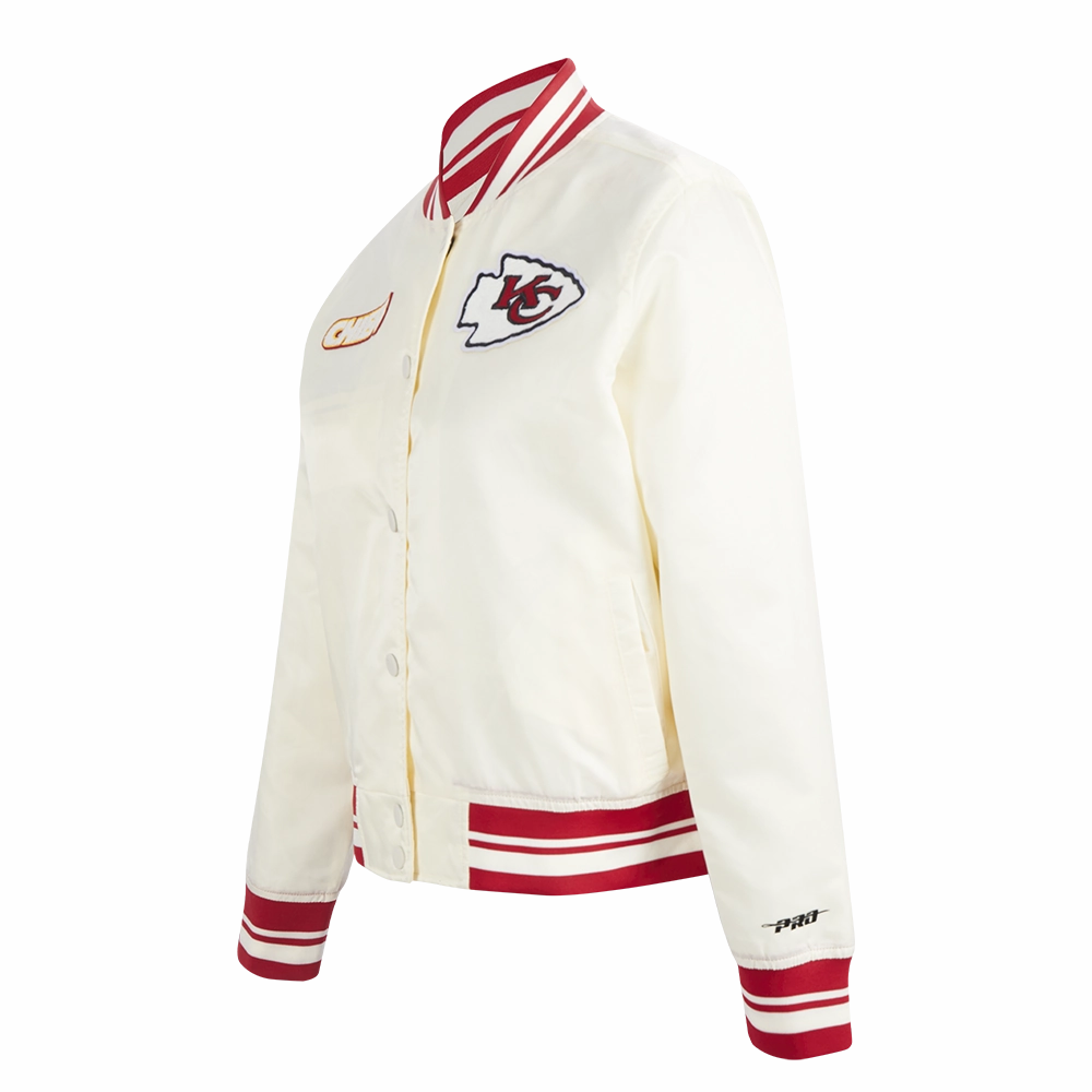 NFL KANSAS CITY CHIEFS RETRO CLASSIC WOMEN'S RIB SATIN JACKET (EGGSHELL/ RED)