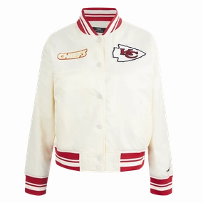 NFL KANSAS CITY CHIEFS RETRO CLASSIC WOMEN'S RIB SATIN JACKET (EGGSHELL/ RED)