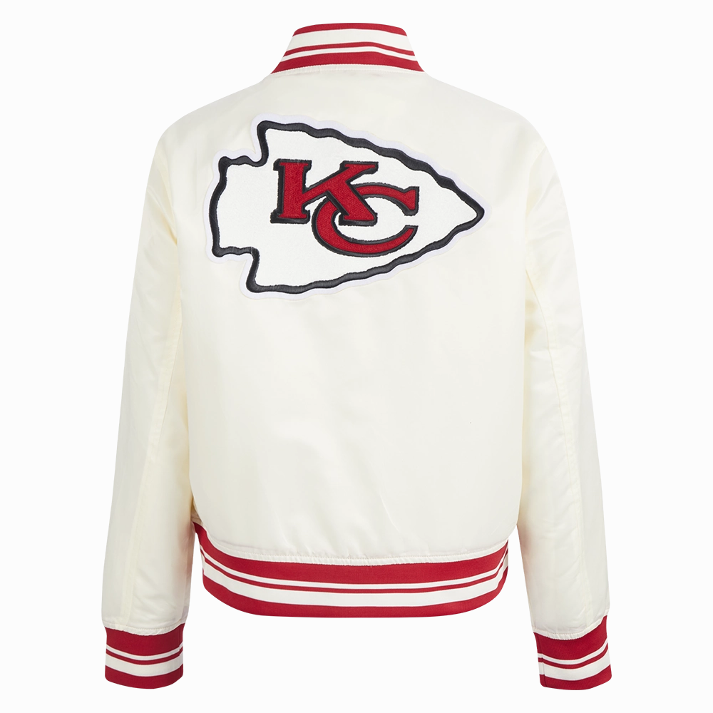 NFL KANSAS CITY CHIEFS RETRO CLASSIC WOMEN'S RIB SATIN JACKET (EGGSHELL/ RED)