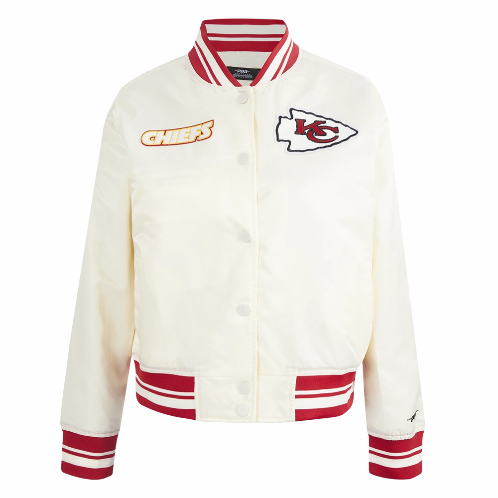NFL KANSAS CITY CHIEFS RETRO CLASSIC WOMEN'S RIB SATIN JACKET (EGGSHELL/ RED)