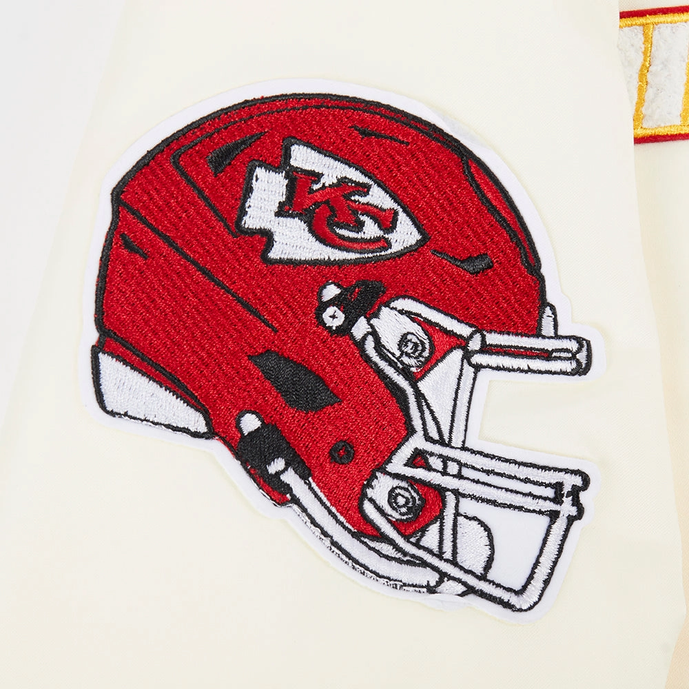 NFL KANSAS CITY CHIEFS RETRO CLASSIC WOMEN'S RIB SATIN JACKET (EGGSHELL/ RED)
