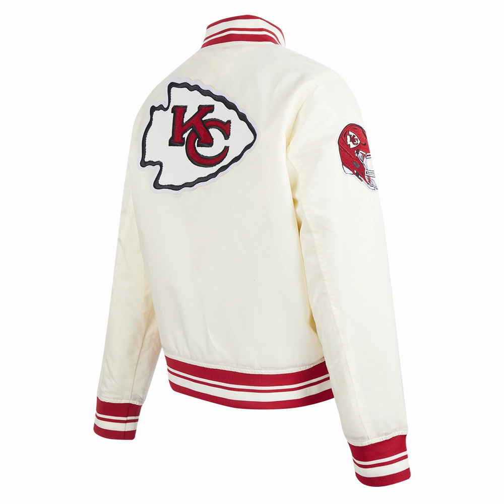 NFL KANSAS CITY CHIEFS RETRO CLASSIC WOMEN'S RIB SATIN JACKET (EGGSHELL/ RED)