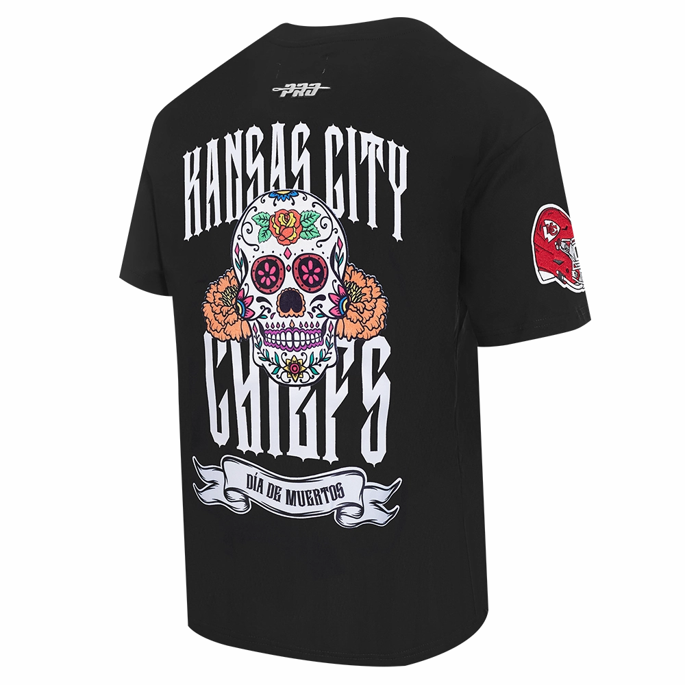 NFL KANSAS CITY CHIEFS RIB CAGE MEN'S COTTON JERSEY DROP SHOULDER TEE (BLACK)