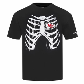 NFL KANSAS CITY CHIEFS RIB CAGE MEN'S COTTON JERSEY DROP SHOULDER TEE (BLACK)