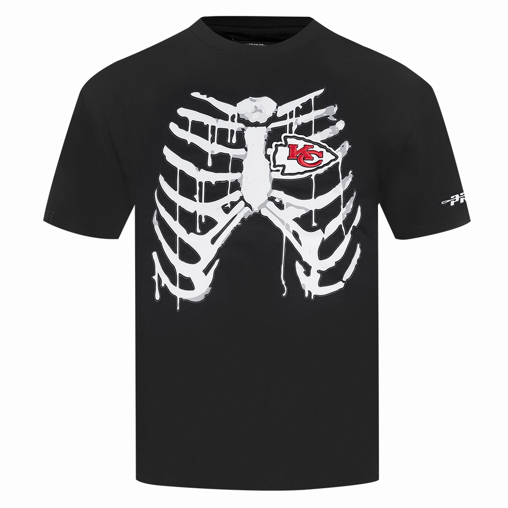 NFL KANSAS CITY CHIEFS RIB CAGE MEN'S COTTON JERSEY DROP SHOULDER TEE (BLACK)