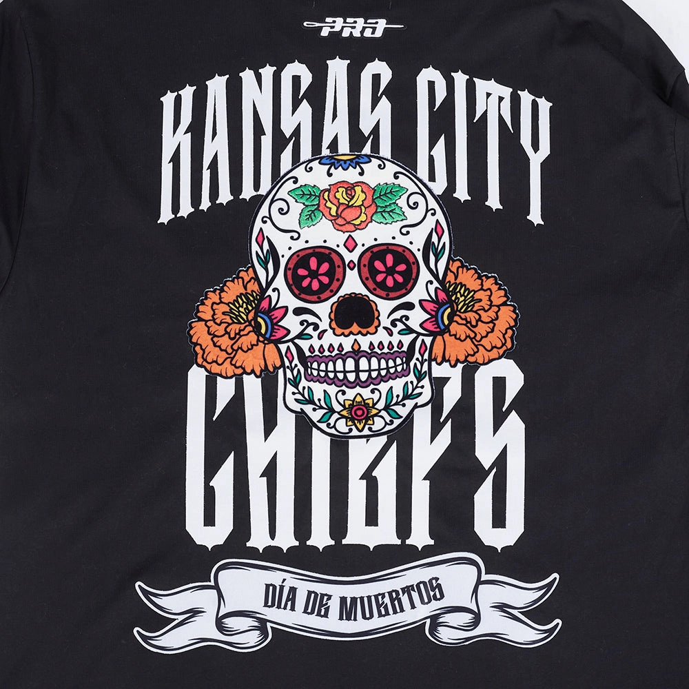 NFL KANSAS CITY CHIEFS RIB CAGE MEN'S COTTON JERSEY DROP SHOULDER TEE (BLACK)