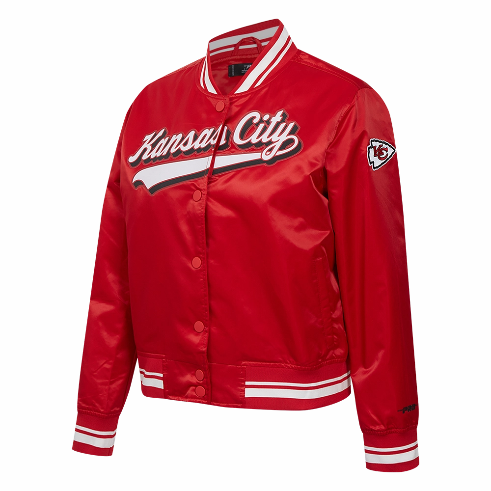 NFL KANSAS CITY CHIEFS SCRIPT TAIL WOMEN'S SATIN JACKET (RED)