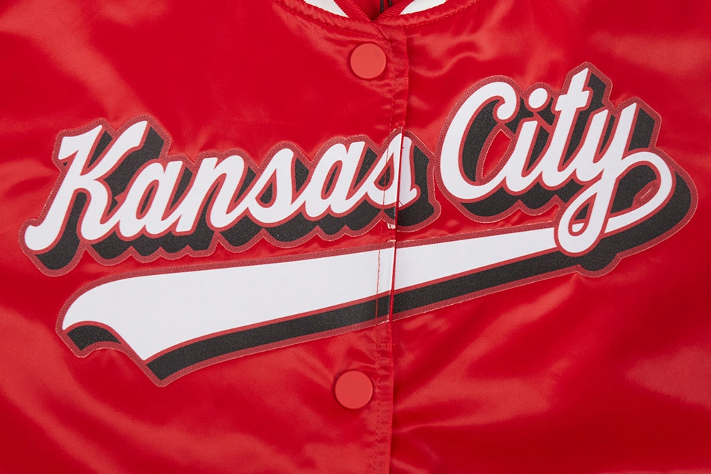NFL KANSAS CITY CHIEFS SCRIPT TAIL WOMEN'S SATIN JACKET (RED)