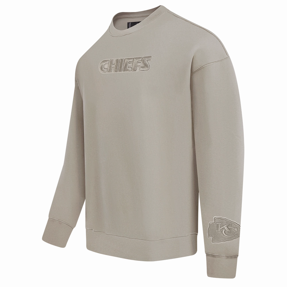 NFL KANSAS CITY CHIEFS WINGSPAN MEN'S DROP SHOULDER FLEECE CREWNECK (TAUPE)