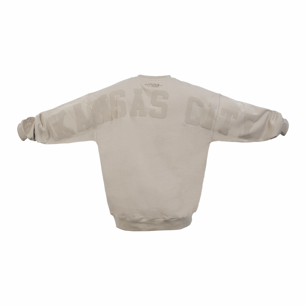 NFL KANSAS CITY CHIEFS WINGSPAN MEN'S DROP SHOULDER FLEECE CREWNECK (TAUPE)