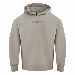NFL KANSAS CITY CHIEFS WINGSPAN MEN'S DROP SHOULDER FLEECE PULLOVER HOODIE (TAUPE)