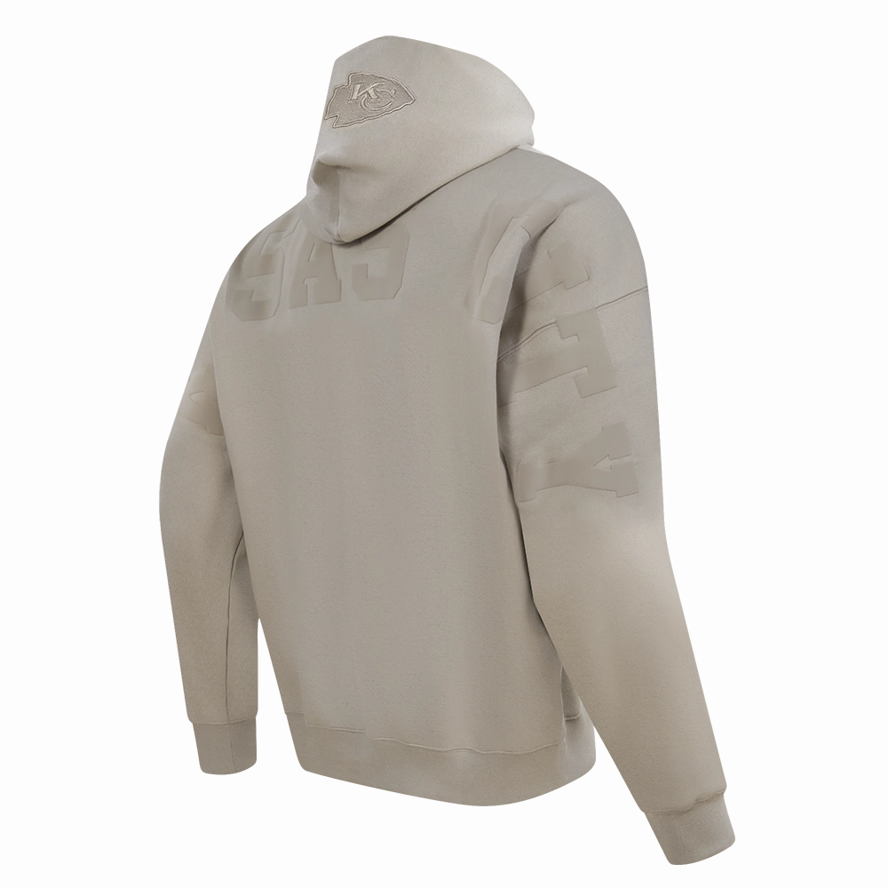 NFL KANSAS CITY CHIEFS WINGSPAN MEN'S DROP SHOULDER FLEECE PULLOVER HOODIE (TAUPE)