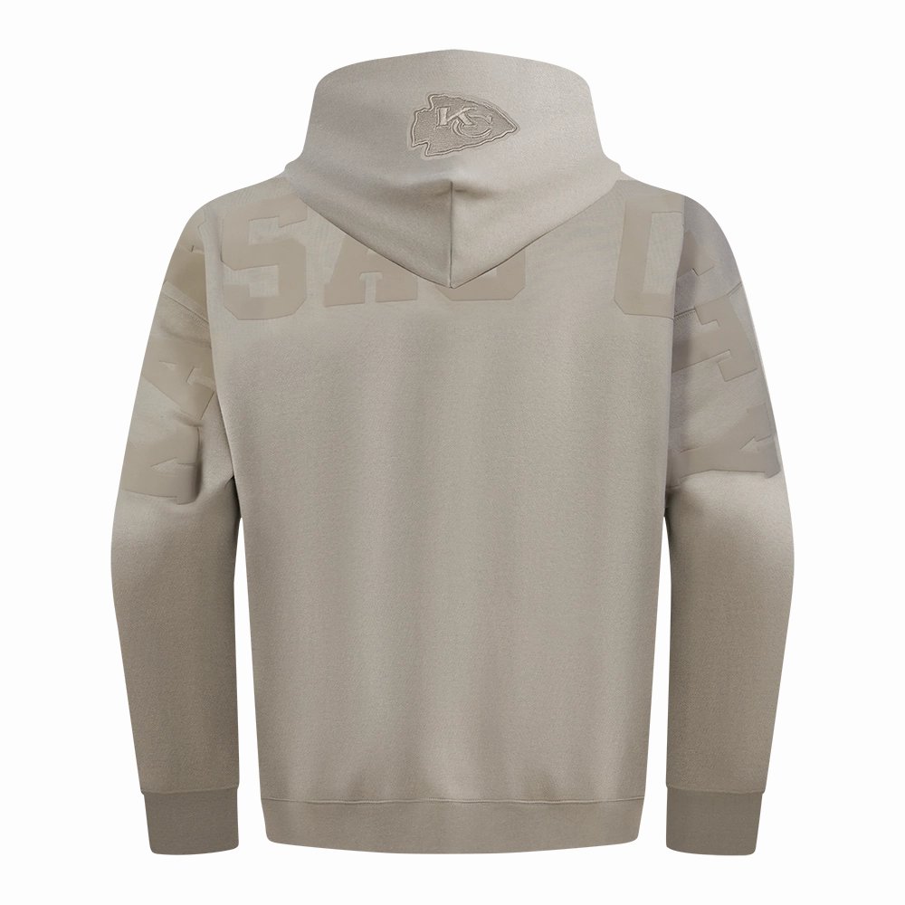 NFL KANSAS CITY CHIEFS WINGSPAN MEN'S DROP SHOULDER FLEECE PULLOVER HOODIE (TAUPE)