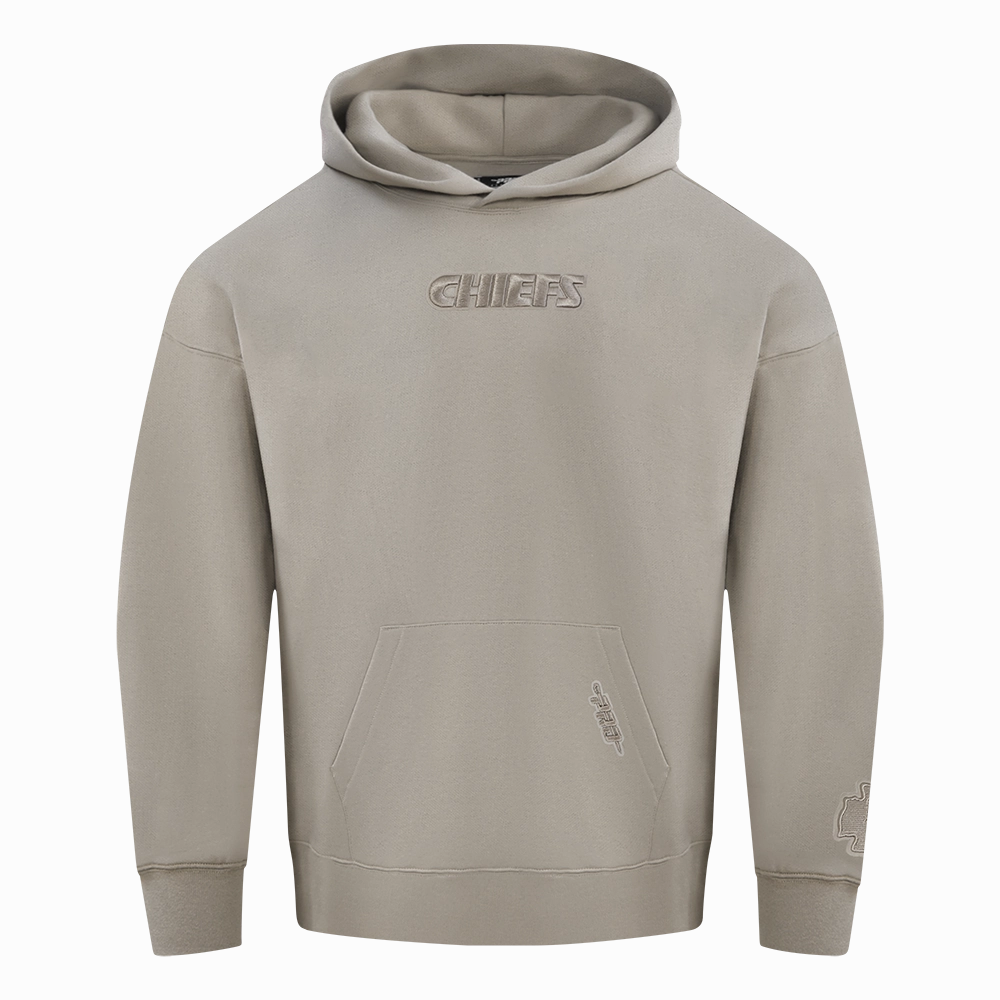 NFL KANSAS CITY CHIEFS WINGSPAN MEN'S DROP SHOULDER FLEECE PULLOVER HOODIE (TAUPE)