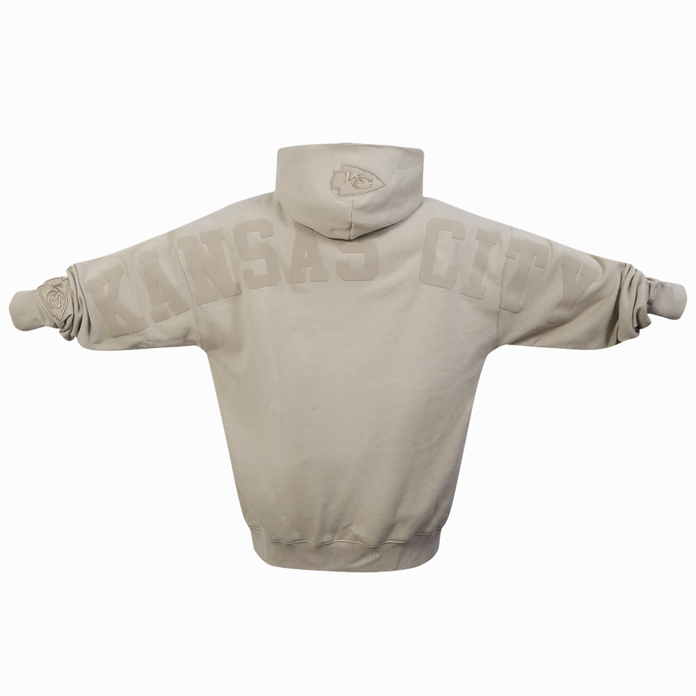 NFL KANSAS CITY CHIEFS WINGSPAN MEN'S DROP SHOULDER FLEECE PULLOVER HOODIE (TAUPE)