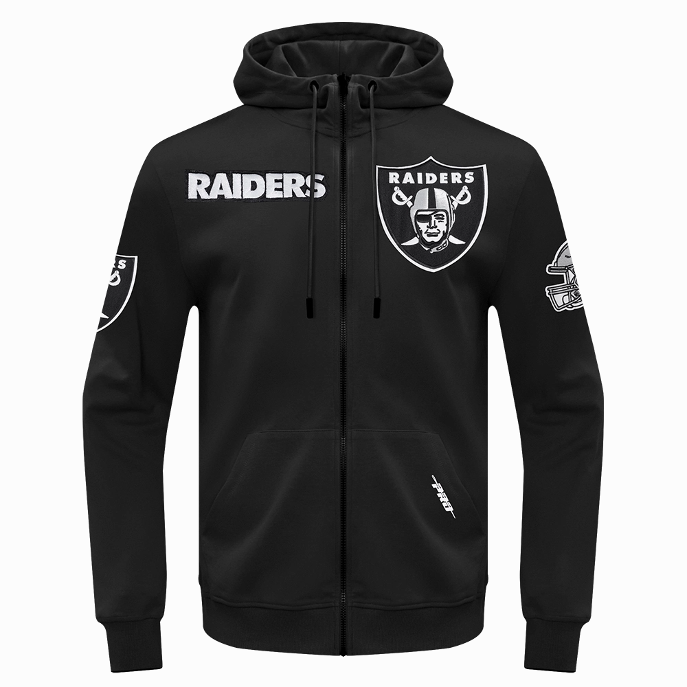 NFL LAS VEGAS RAIDERS CLASSIC WIND SUIT MEN'S WOVEN FULL ZIP PULLOVER HOODIE (BLACK)