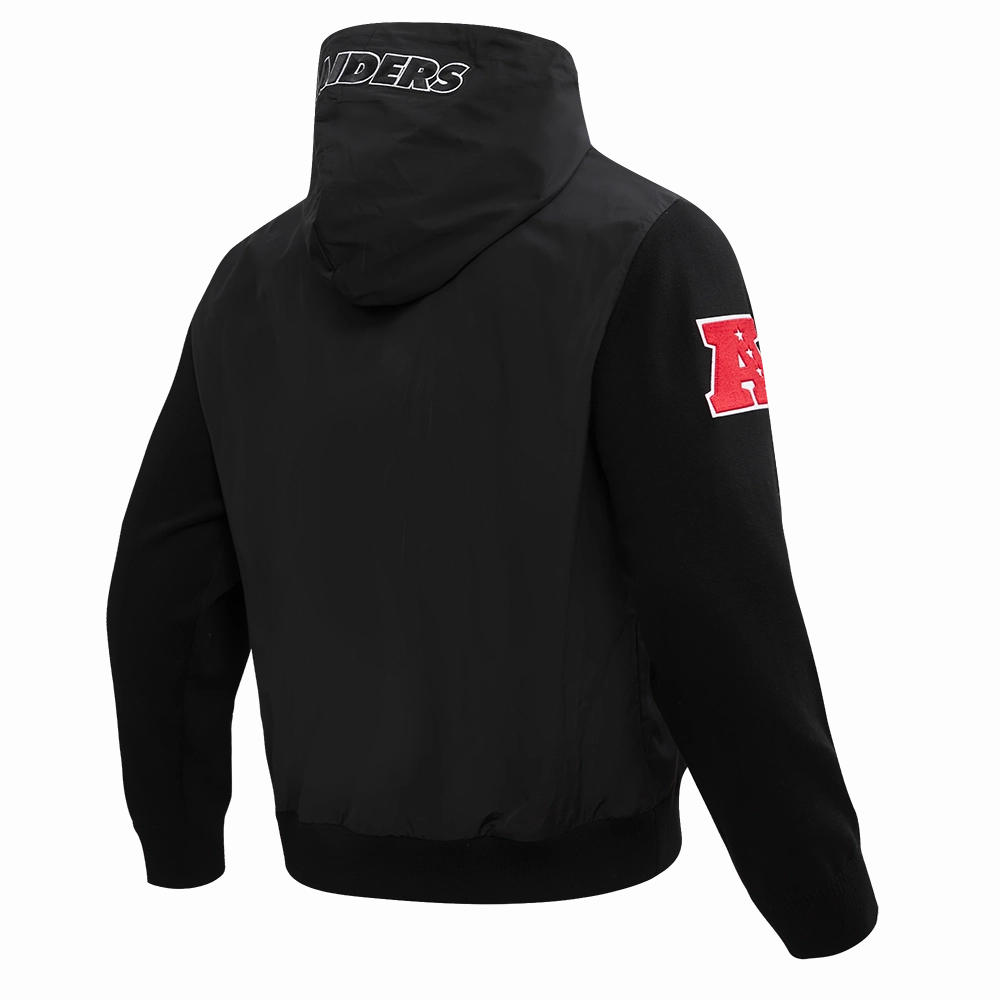 NFL LAS VEGAS RAIDERS HYBRID WOVEN MEN'S FULL ZIP PULLOVER HOODIE (BLACK)