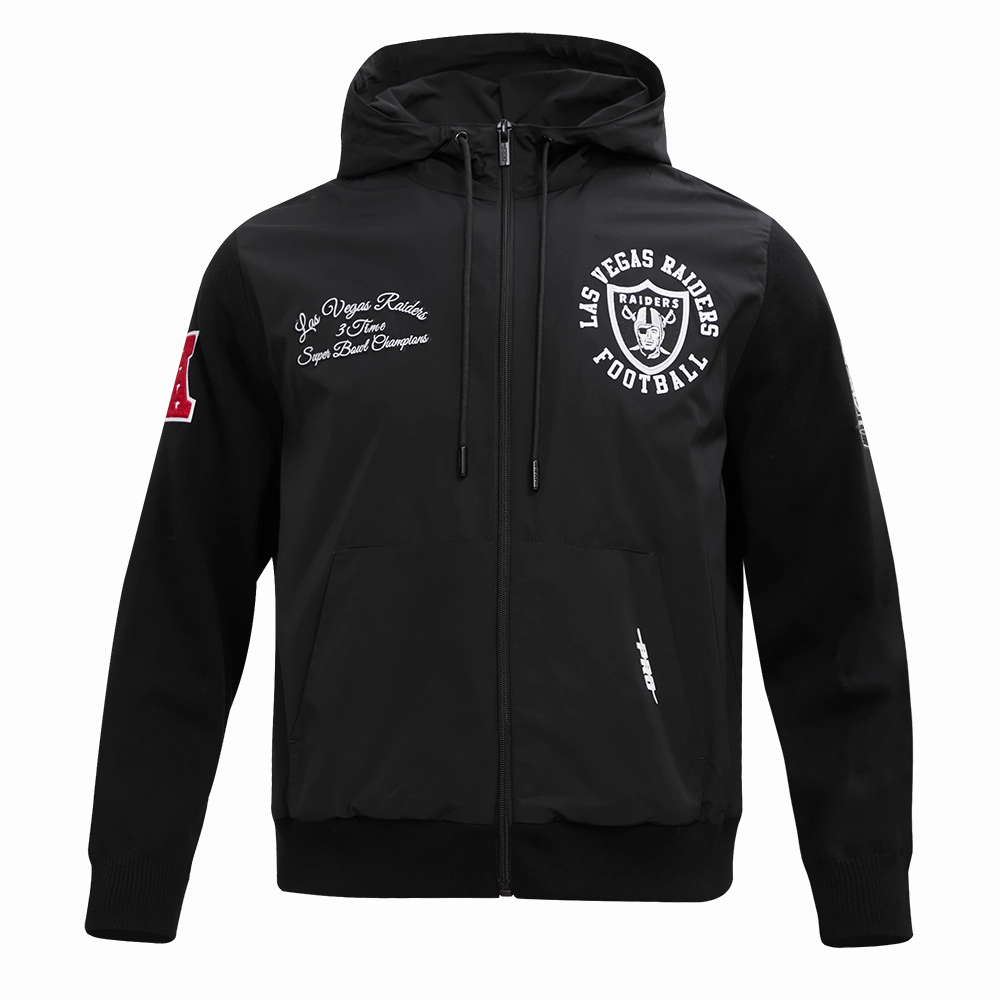 NFL LAS VEGAS RAIDERS HYBRID WOVEN MEN'S FULL ZIP PULLOVER HOODIE (BLACK)