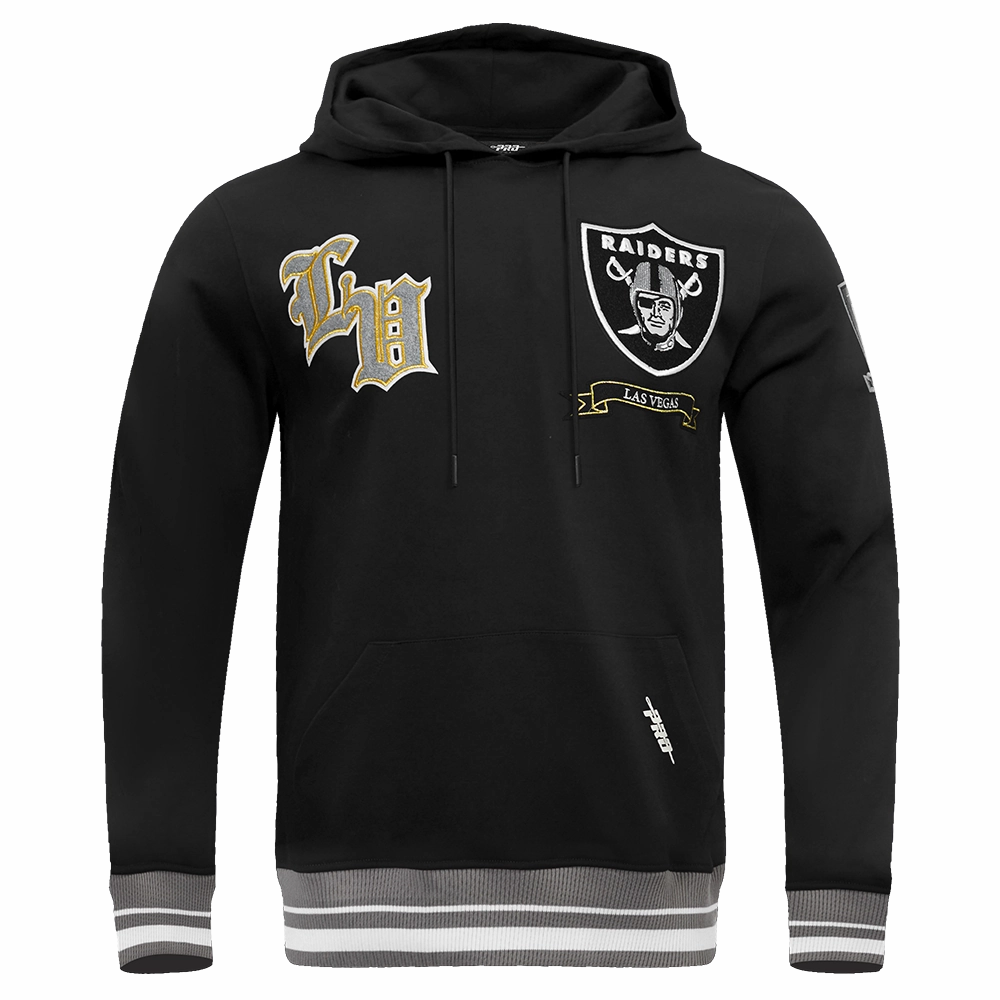 NFL LAS VEGAS RAIDERS PRO PREP RIB FLEECE MEN'S PULLOVER HOODIE (BLACK/GRAY)