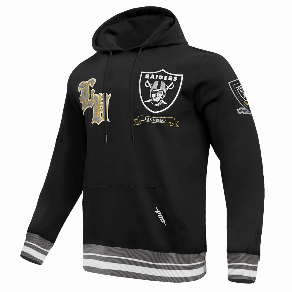 NFL LAS VEGAS RAIDERS PRO PREP RIB FLEECE MEN'S PULLOVER HOODIE (BLACK/GRAY)