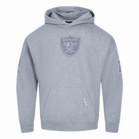 NFL LAS VEGAS RAIDERS REVERSE FRENCH TERRY MEN'S DROP SHOULDER FLEECE PULLOVER HOODIE (DARK HEATHER GRAY)
