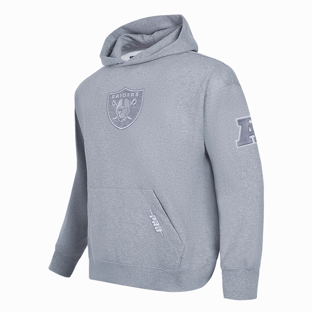 NFL LAS VEGAS RAIDERS REVERSE FRENCH TERRY MEN'S DROP SHOULDER FLEECE PULLOVER HOODIE (DARK HEATHER GRAY)