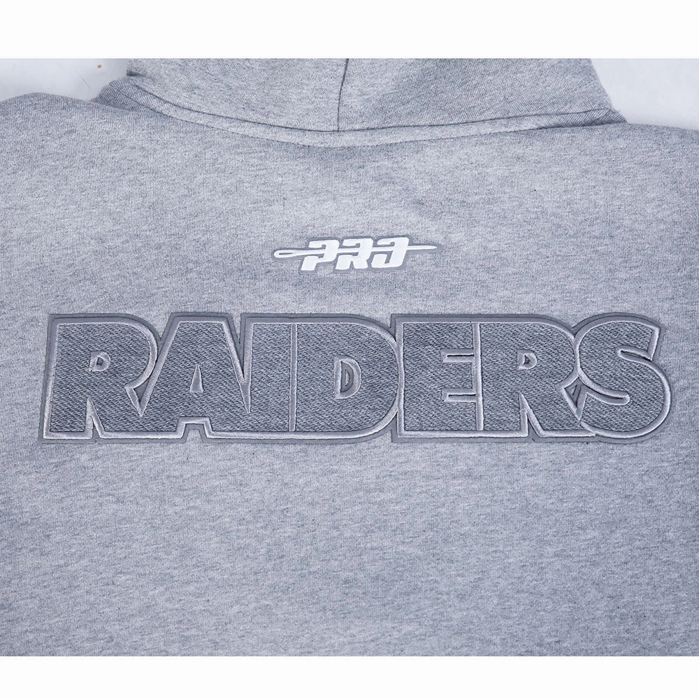 NFL LAS VEGAS RAIDERS REVERSE FRENCH TERRY MEN'S DROP SHOULDER FLEECE PULLOVER HOODIE (DARK HEATHER GRAY)