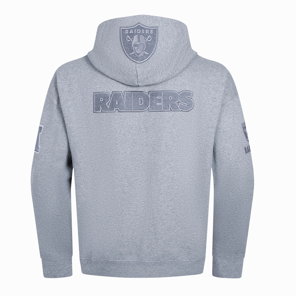 NFL LAS VEGAS RAIDERS REVERSE FRENCH TERRY MEN'S DROP SHOULDER FLEECE PULLOVER HOODIE (DARK HEATHER GRAY)