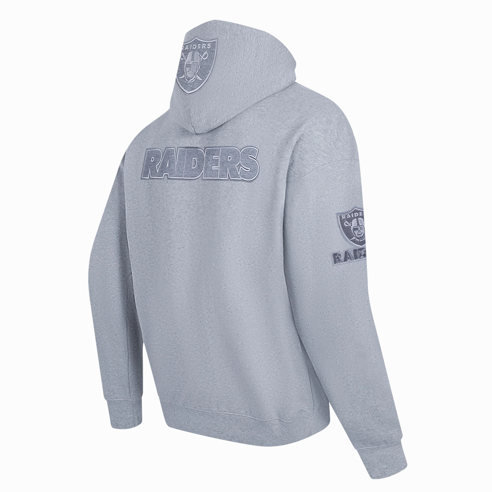 NFL LAS VEGAS RAIDERS REVERSE FRENCH TERRY MEN'S DROP SHOULDER FLEECE PULLOVER HOODIE (DARK HEATHER GRAY)