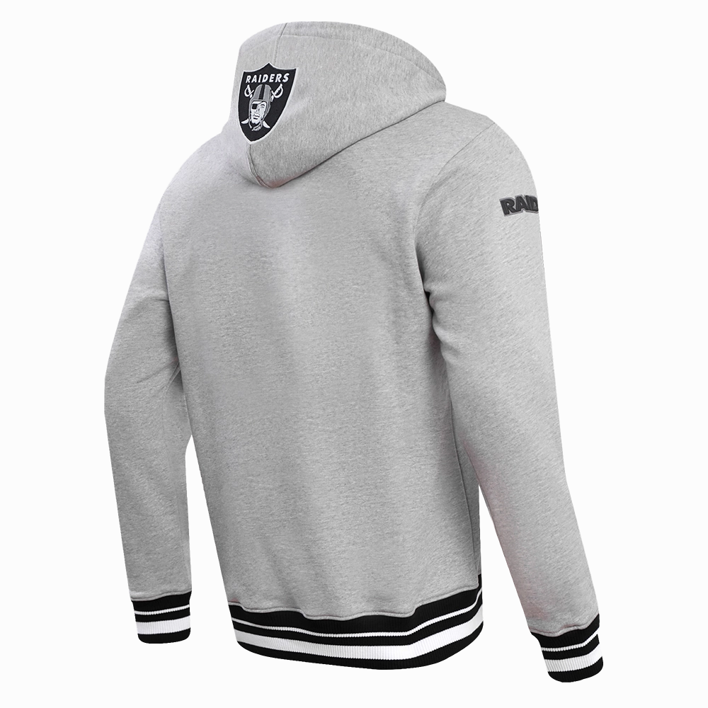 NFL LAS VEGAS RAIDERS SCRIPT TAIL MEN'S RIB FLEECE PULLOVER HOODIE (HEATHER GRAY/BLACK)