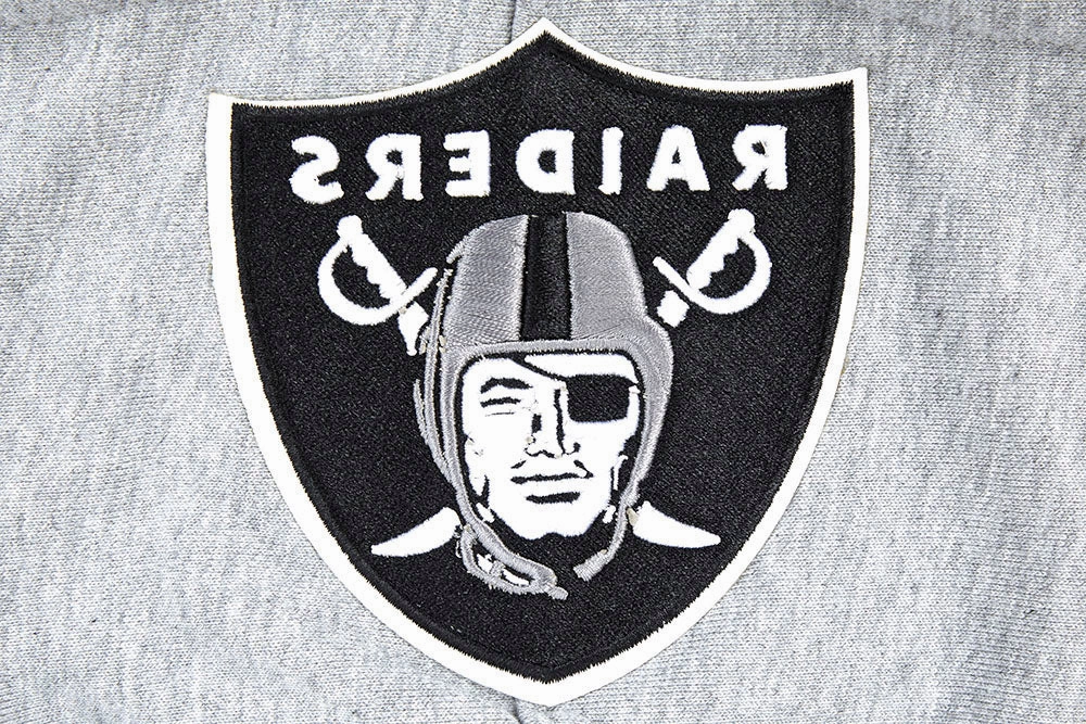 NFL LAS VEGAS RAIDERS SCRIPT TAIL MEN'S RIB FLEECE PULLOVER HOODIE (HEATHER GRAY/BLACK)