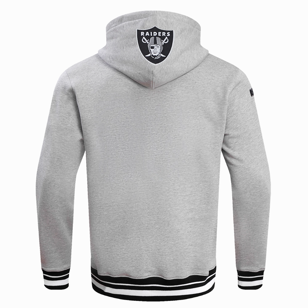 NFL LAS VEGAS RAIDERS SCRIPT TAIL MEN'S RIB FLEECE PULLOVER HOODIE (HEATHER GRAY/BLACK)